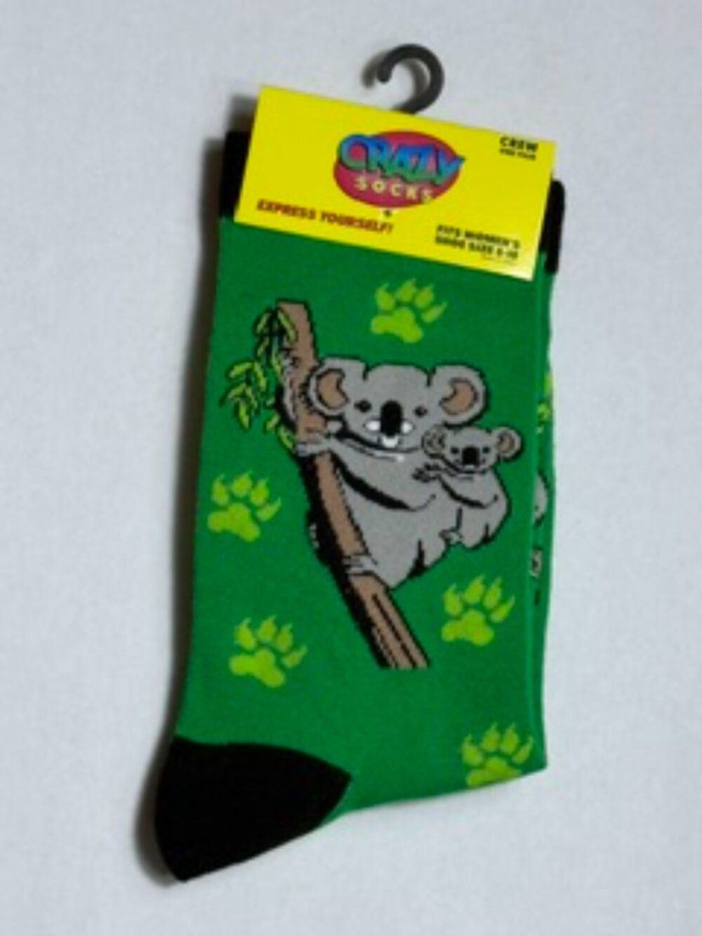 Crazy Socks Green Koala Crew Socks   NWT   Women's size 5-10